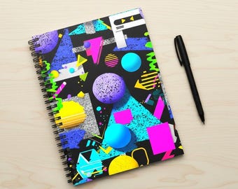 Custom Name 90s Composition Notebook-Personalized Memphis Design Spiral Journal-Retro Back to School Gift