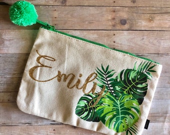 Adorable personalized Palm Palm Tree zipper pouch for toiletries, cosmetics, pencils, Valentines etc