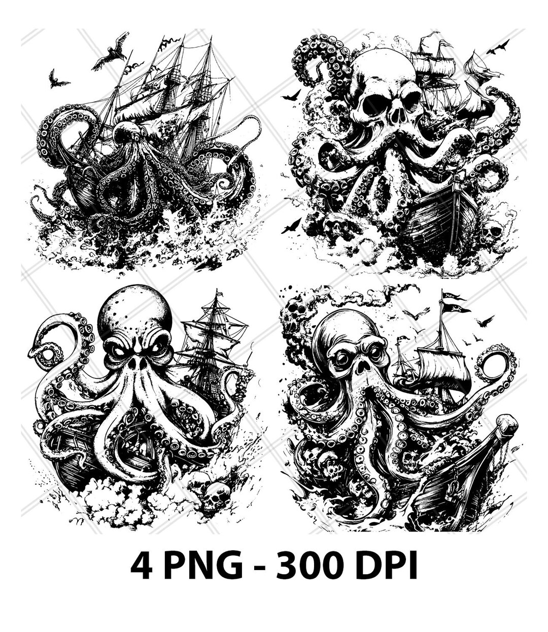 Giant Octopus Destroying Ship Boat Squid PNG Digital File Print ...