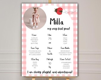 Ladybug 1st Birthday Milestone Poster: Editable Sign (Digital Download)