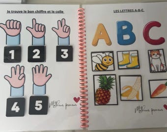 Folleto plastificado para aprender letras y números | Libro de actividades Montessori para preescolar | Materiales reutilizables para el alfabeto y la aritmética