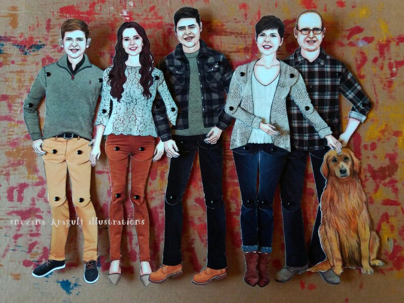 Five Custom Articulated Paper Dolls,Personalized,Made to Order,Handmade,One of a kind, Free shipping 