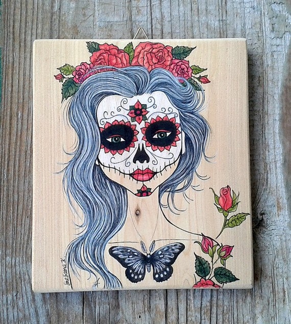 Katrina Dia De Los Muertos On Woodoriginal Fine Art Colored Etsy