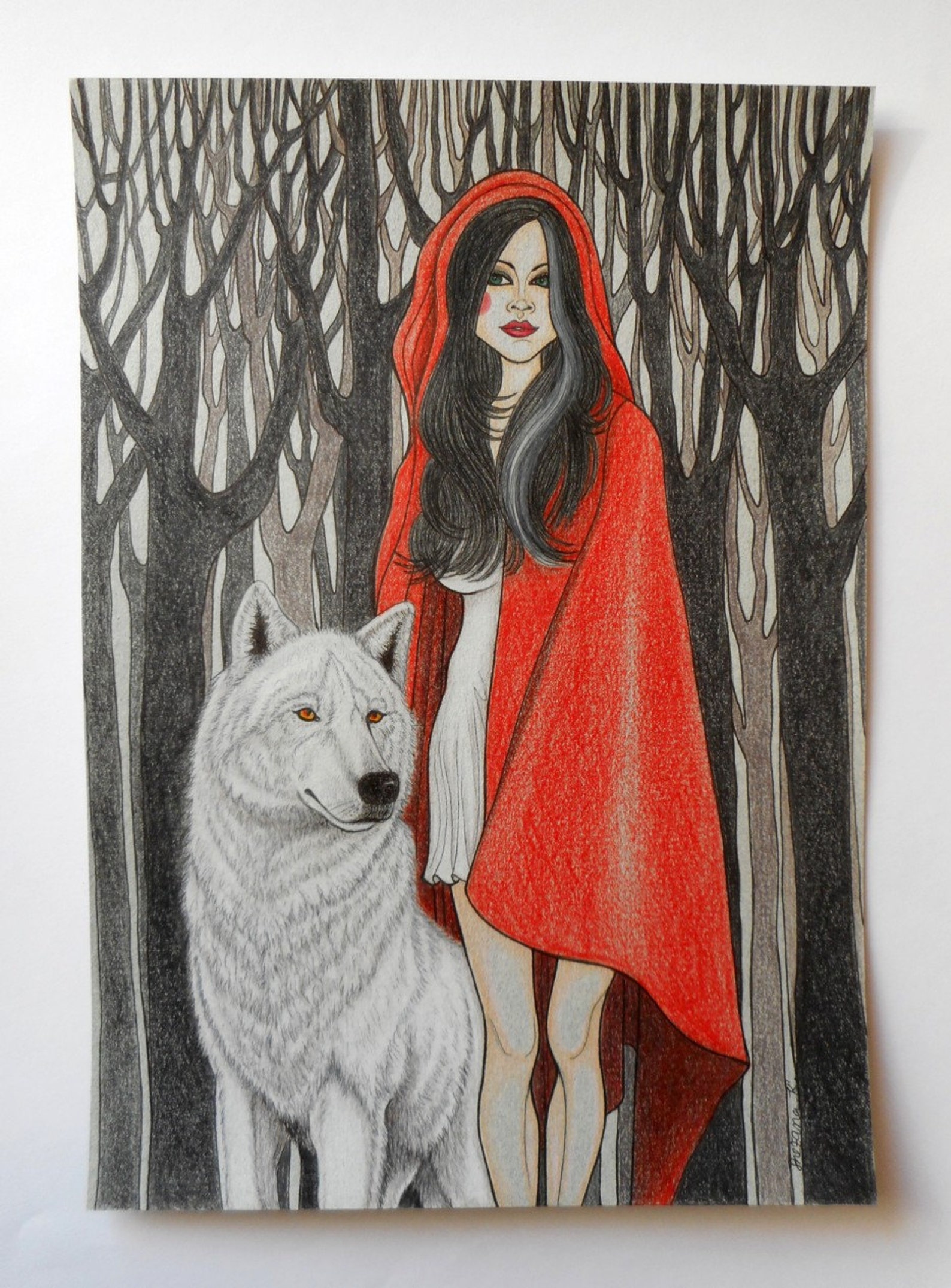 Red Riding Hood-original Fine Art Drawing-pencils Ink and - Etsy