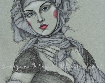 Original Fine Art  Drawing-pencils,ink and graphite ,fashion inspiration