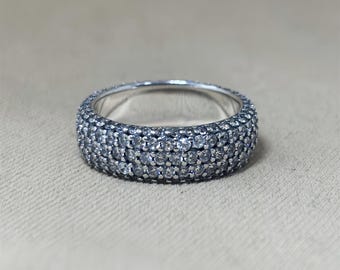 S925 Silver Ring, Three-Row Pave Silver Ring, Shining Cubic Zirconia Inlaid Silver Ring, Couple Ring