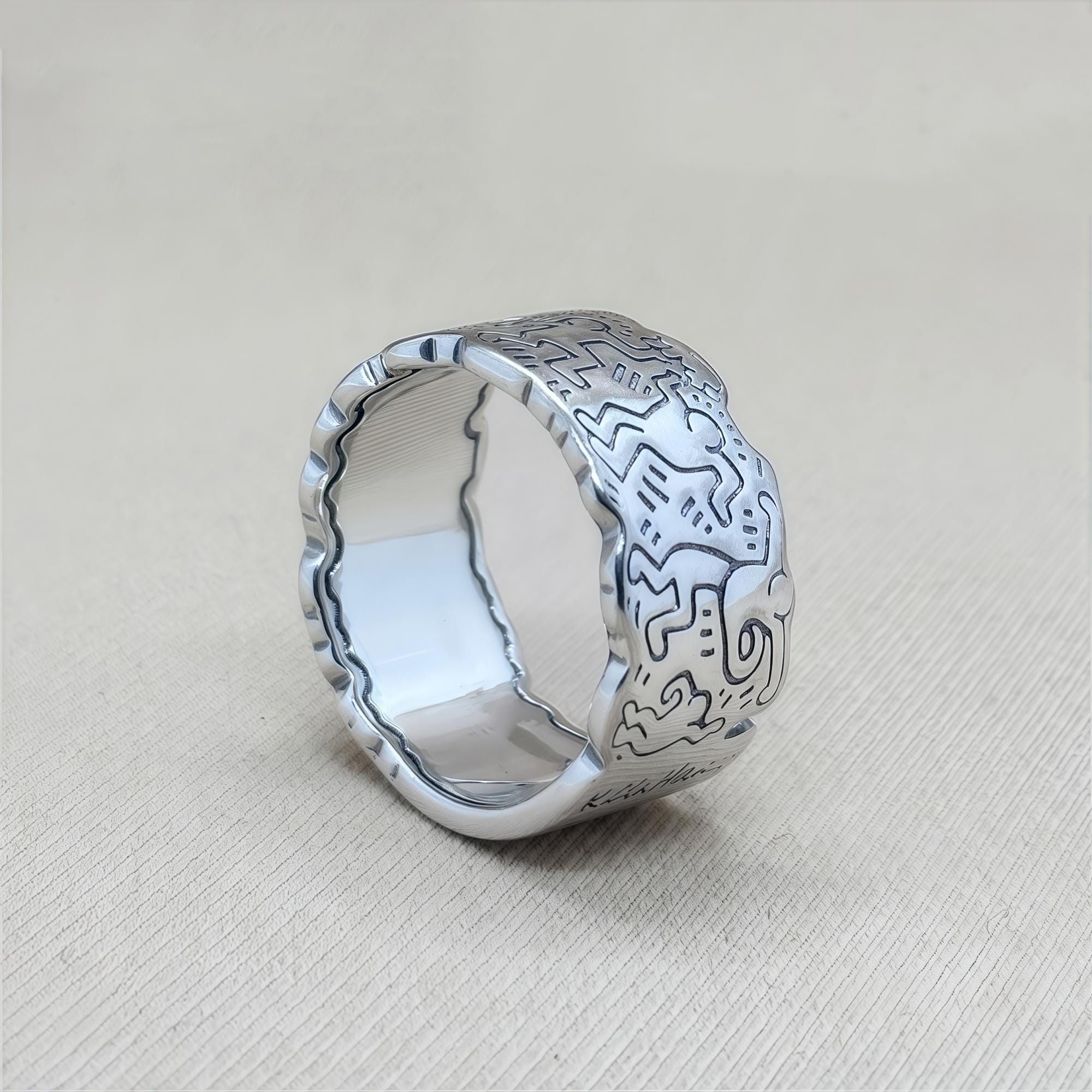 Art graffiti Ring, Wide Silver Ring, 925 Ring, Personalized Ring
