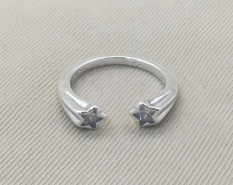 S925 Silver Ring, Star Shape Open Ring, Personalized Creative Ring, Dazzling Cubic Zirconia Ring