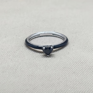 Anel de prata S925, anel em forma de coração preto, anel simples personalizado, anel de casal