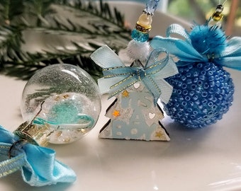 It's A Boy, Baby's First Christmas, Set of 3, Miniature baby ornaments, Blue ornaments, Christmas tree Boy, Candy Cane, Baby decorations