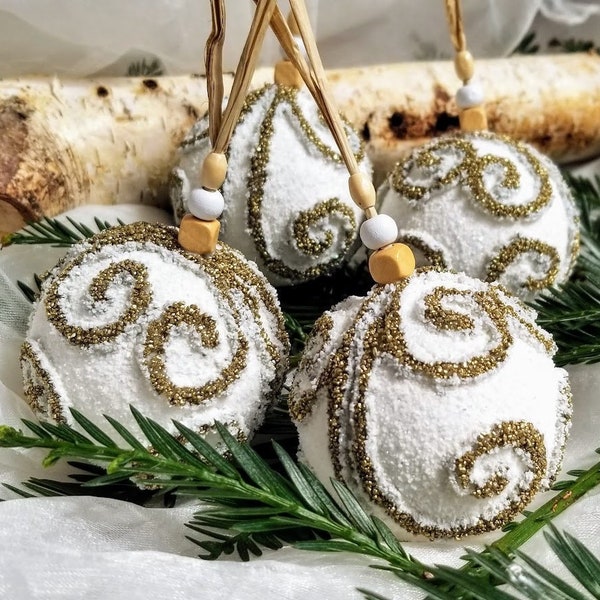White Christmas Ornament, Christmas Balls, Natural Christmas Ornament, White Sand Ornament, Rustic Christmas Baubles, Christmas Bauble