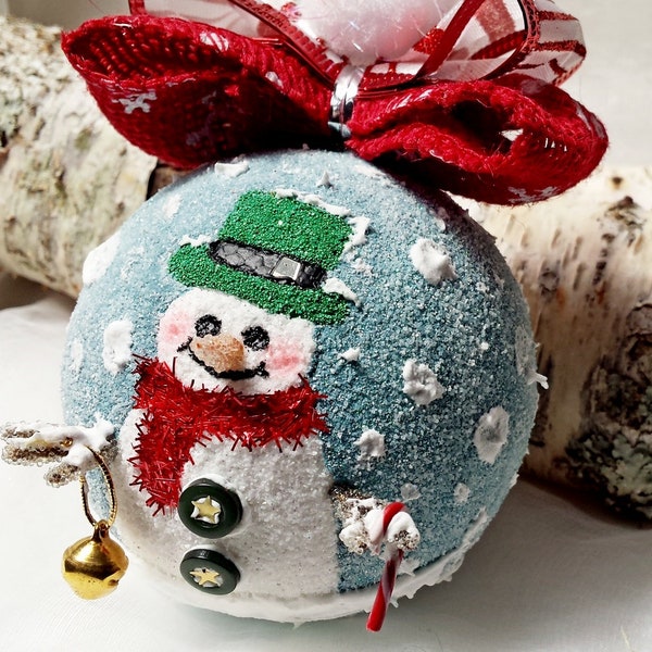 Snowman Ornament, Christmas Ornament, Snowman Tree Decoration, Handmade Ornament, Frosty The Snowman, Hand Painted, Christmas Bauble