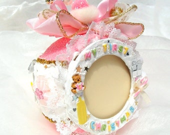 Baby's first Christmas photo frame ornament, baby girl