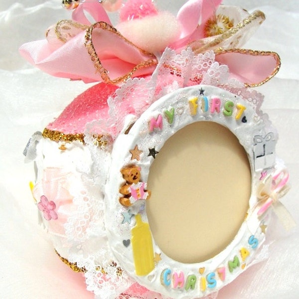Baby's first Christmas photo frame ornament, baby girl