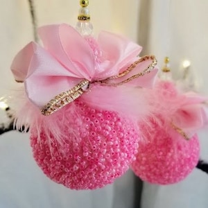 Pink Christmas Ornament, Pink Christmas Decoration, Pink Christmas, Christmas Bauble, beaded ornament, Pink bauble