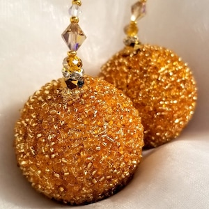 Gold Beaded Christmas Ornament, Christmas Decoration, Gold Bauble, Crystal Beaded Ornaments