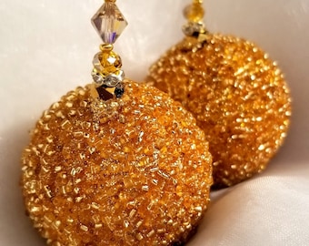 Gold Beaded Christmas Ornament, Christmas Decoration, Gold Bauble Crystal Beaded Ornaments