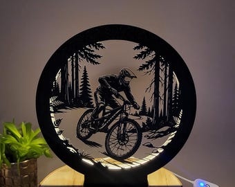 Mountainbike Trail – Einzigartige 3D-gedruckte LED-Lampe | Dimmbares Nachtlicht | Radsport Geschenk