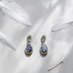 Gold Teardrop Earrings, Dainty Shell Drop Earrings, Minimalist Gold Jewelry, Small Elegant Dangle Earrings for Women