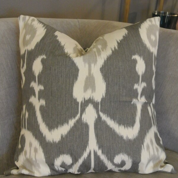 Reserved Pair of  Dark Gray Ikat Decorative Throw Pillow 18x18 Fabric Front and Back