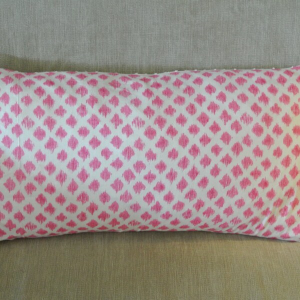 Pretty Hot Pink and White Polka Dot Ikat Decorative Lumbar Throw Pillow