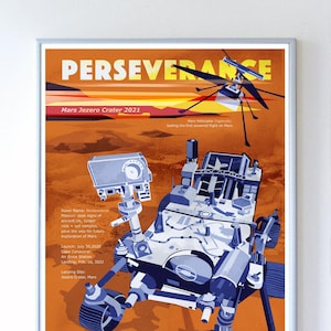 11 x 14 inch NASA Mars Perseverance Rover and Ingenuity Helicopter Art Print, Science Poster, Original Illustration image 1