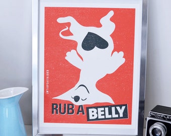 Wall Decor - Rub A Belly - Pet Care Poster Print - Dog Art - Fine Art Print