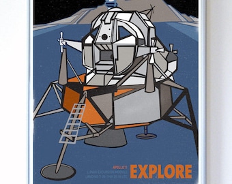 11 x 14 - Apollo 11 Lunar Mission Module Explore, Science Poster Art Print, Stellar Science Series - Wall Art