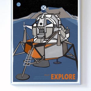 11 x 14 Apollo 11 Lunar Mission Module Explore, Science Poster Art Print, Stellar Science Series Wall Art image 1