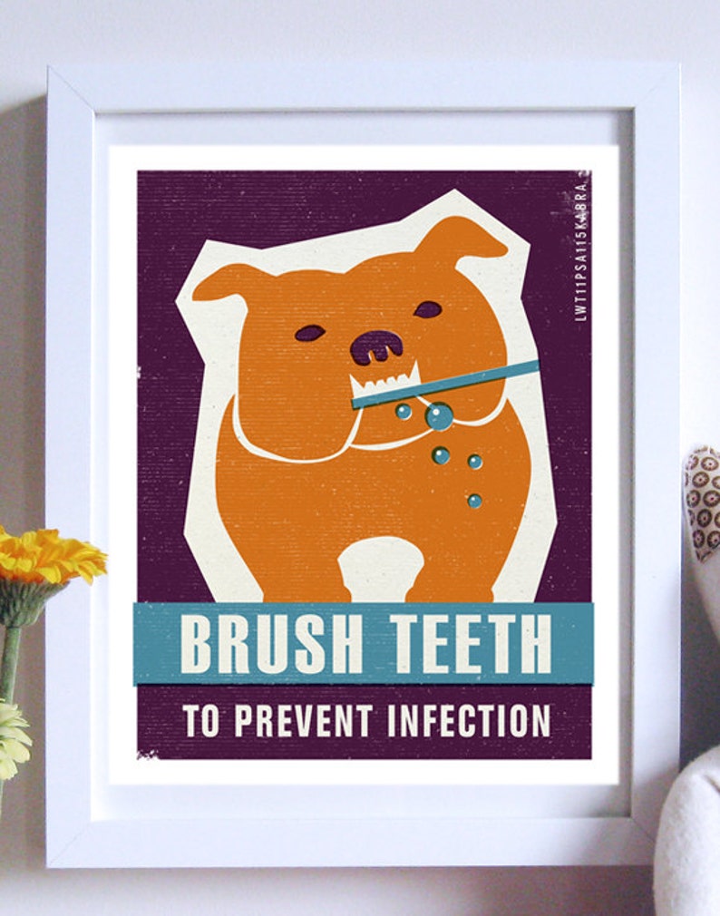 Brush Dogs Teeth Ink and Sword Pet Care Poster Typography Art Print image 1