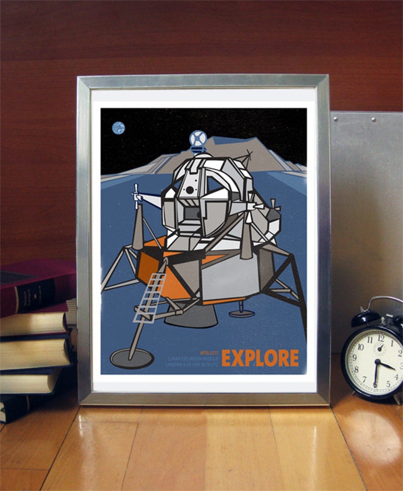 11 x 14 Apollo 11 Lunar Mission Module Explore, Science Poster Art Print, Stellar Science Series Wall Art image 2