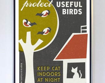 Original Illustration - Protect Useful Birds - Pet Care Art - Typography