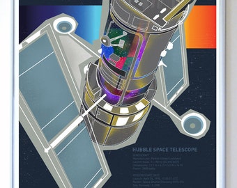 16 x 20 - Hubble Space Telescope - Science Poster Print, Science Poster Art Print Original Illustration - Stellar Science Series™