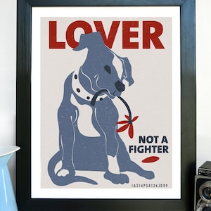 Pit Bull Poster Print, Dog Art, Fine Art Print - Lover Not a Fighter Giclee Print