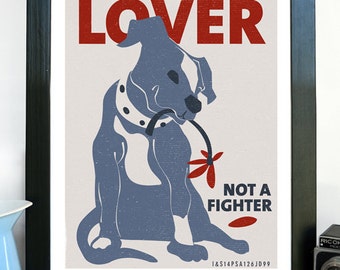 Pit Bull Poster Print, Dog Art, Fine Art Print - Lover Not a Fighter Giclee Print