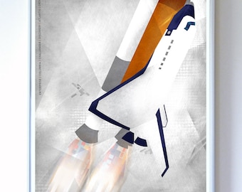 11x14 Space Shuttle Lift Off, Fine Art Print, Illustration, Art Print, NASA art , Science Wall Art, Science Poster