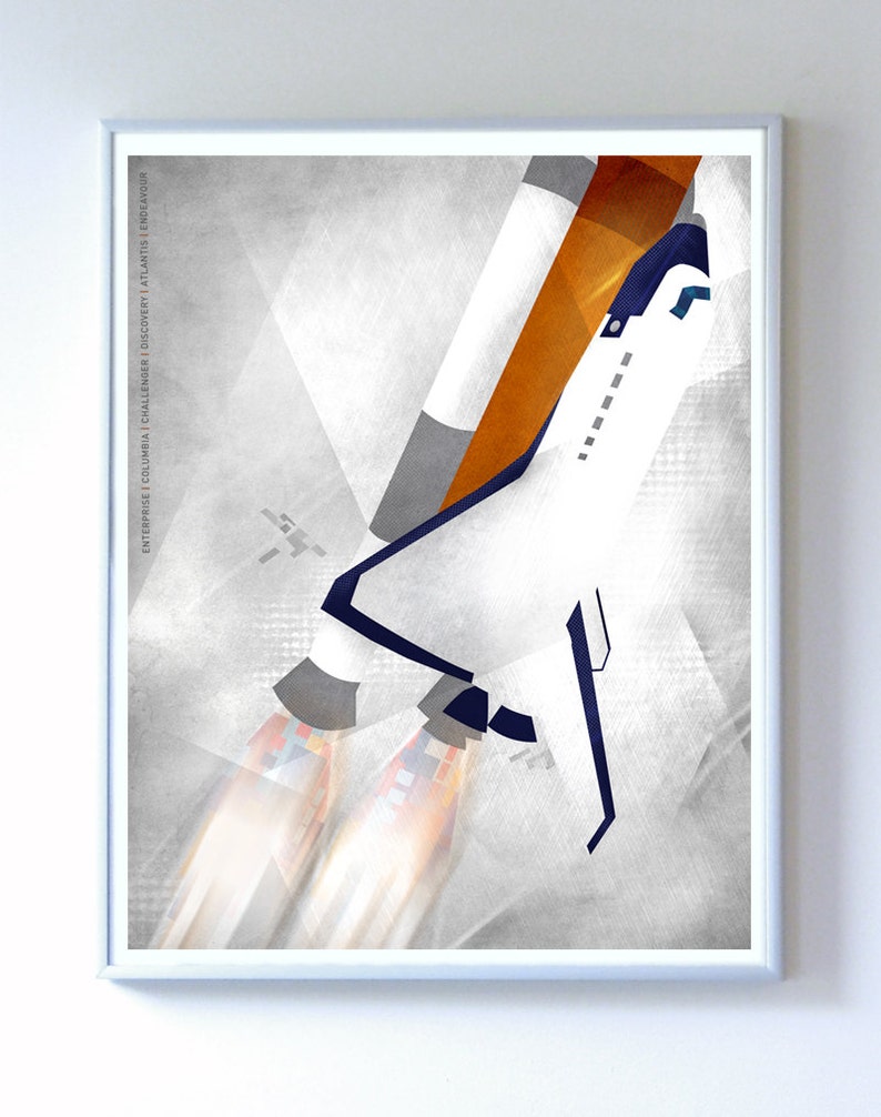 11x14 Space Shuttle Lift Off, Fine Art Print, Illustration, Art Print, NASA art , Science Wall Art, Science Poster image 1