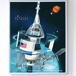 11 x 14 Mars Mission Orion, SLS Science Poster Art Print, Original Illustration Stellar Science Series™ image 1