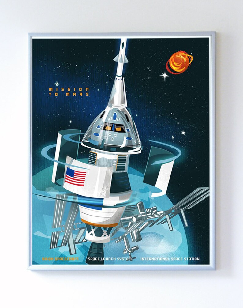 11 x 14 Mars Mission Orion, SLS Science Poster Art Print, Original Illustration Stellar Science Series™ image 1