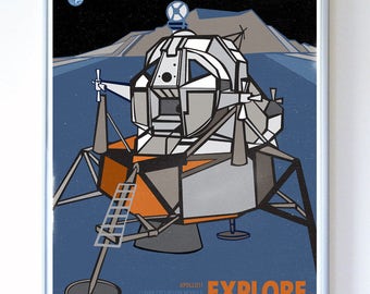 24 x 32 - Apollo 11 Lunar Mission Module Explore, Science Poster Art Print, Stellar Science Series™ - Wall Art