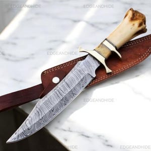 Handmade Damascus Steel Hunting Knife With Bone Handle | Gift For Father | Wedding Gift | Bowie Knife | Birthday Gift | Anniversary Gift