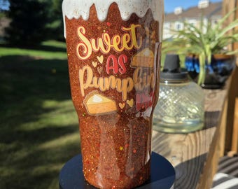 3D Pumpkin Pie Tumbler: Glittered Stainless Steel Travel Mug