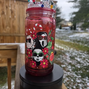 Horror Character Christmas Blood Drip Acrylic Snowglobe Tumbler with 3D Lid TopperTumbler