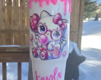 Vaso con purpurina personalizable y tapa 3D