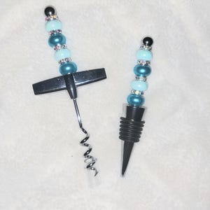 Wine Stopper and Cork Screw Wine Opener Matching Beaded Set