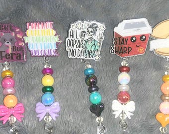 Handmade Beaded Badgereel: Glittered Acrylic Badge Reel for Medical Professionals