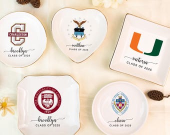 Custom University Logo Trinket Ring Dish, Personalized Graduation Gift for Her, Graduation University Jewelry Dish,College Trinket Ring Tray