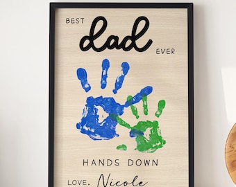 Personalized DIY Handprint Father&#39;s Day Gift, Father&#39;s Day Wooden Sign, Hands Down Best Dad Ever, Gift for Dad, Granddad, Gift from Daughter