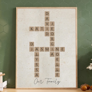 Letrero con nombre personalizado, impresión de letras familiares personalizadas, impresión de crucigramas y Scrabble, rompecabezas de nombres, letrero con apellido, regalo para ella o para él.