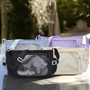 Ita Bag Crossbody, Retro Anime Ita Bag, Crossbody Shoulder Bag with Transparent Display Window, Pin Display Bag, Daily Kawaii Commuter Bag